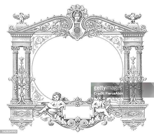 victorian style musical frame - antique engraving (xxxl) - victorian frame stock illustrations