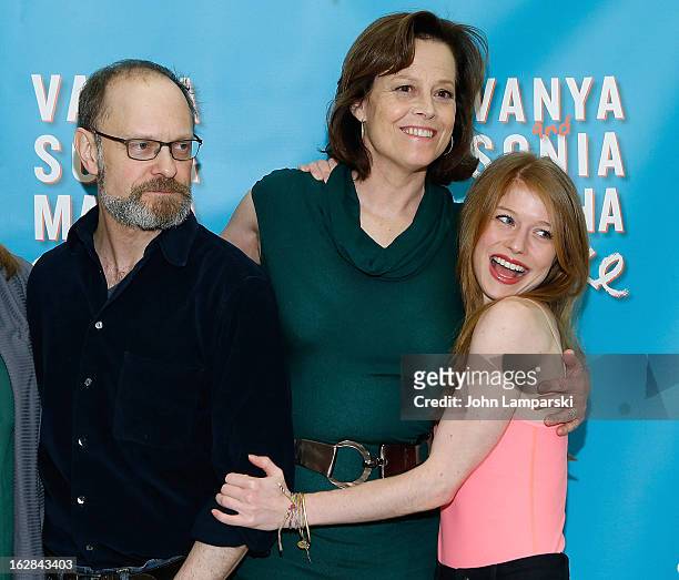David Hyde Pierce, Sigourney Weaver and Genevive Angelson attend "Vanya And Sonia And Masha And Spike" Broadway Press Preview at The New 42nd Street...