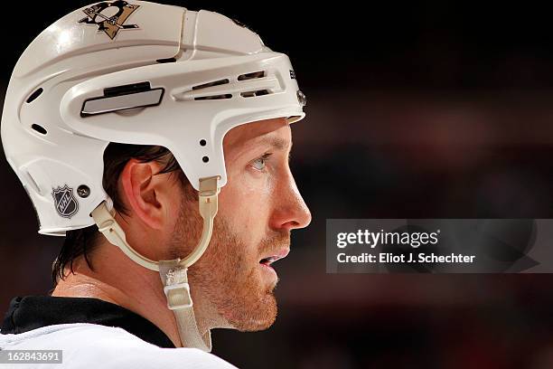 Brooks Orpik of the Pittsburgh Penguins during a break in the action against the Florida Panthers at the BB&T Center on February 26, 2013 in Sunrise,...