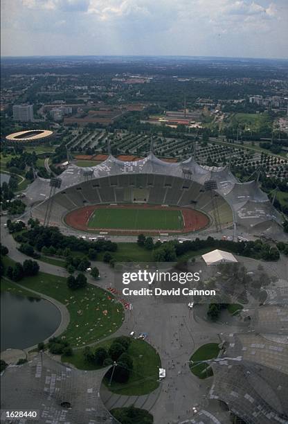 Aerial view of the Olympic Stadium during the European Championships in Munich,Germany. \ Mandatory Credit: David Cannon/Allsport