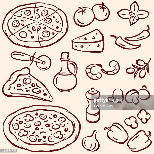 pizza - bleistiftzeichnung stock-grafiken, -clipart, -cartoons und -symbole