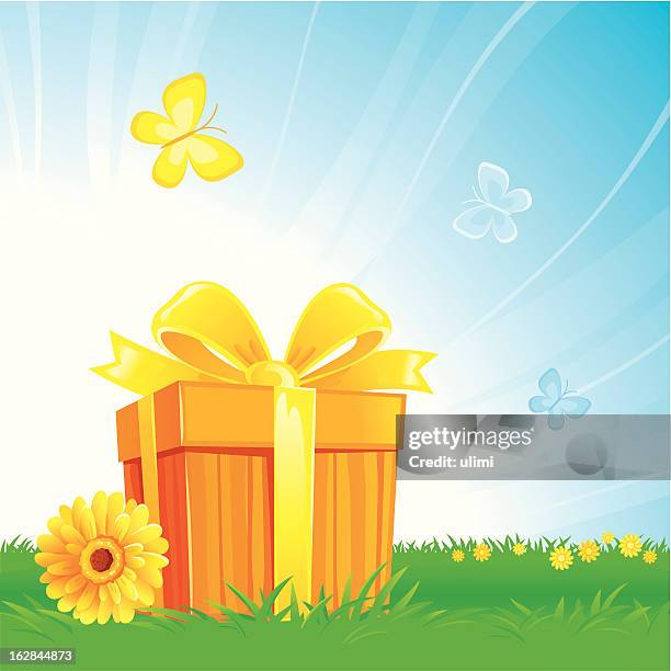 gift - gift box orange bow stock illustrations