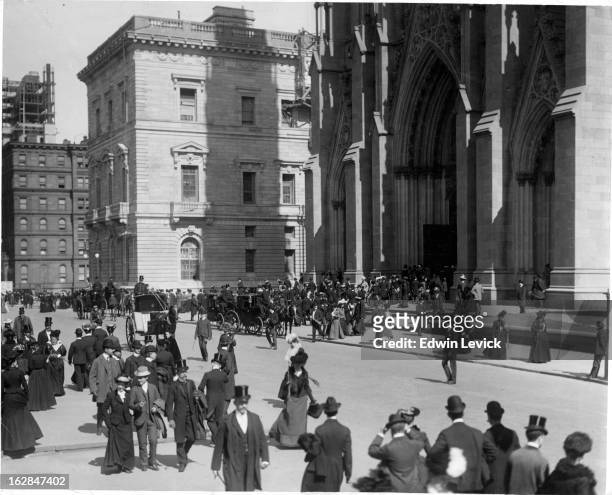 Easter Parade on Fifth Street in front of St Patrick's Cathedral City in New York City, circa 1900.