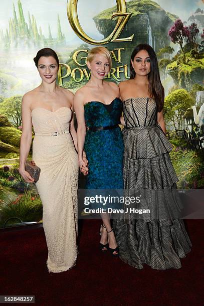 Rachel Weisz, Michelle Williams and Mila Kunis attend the European premiere of Oz: The Great And Powerful at The Empire Leicester Square on February...