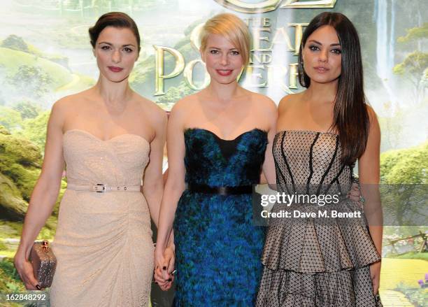 Actors Rachel Weisz, Michelle Williams and Mila Kunis attend the European Premiere of 'Oz: The Great and Powerful' at Empire Leicester Square on...