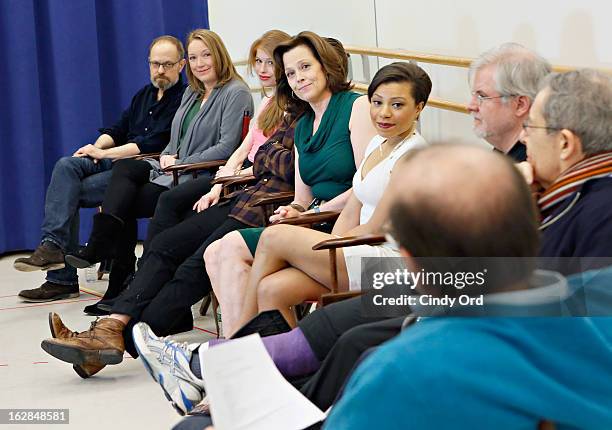 Actors David Hyde Pierce, Kristine Nielsen, Genevive Angelson, Billy Magnussen, Sigourney Weaver and Shalita Grant attend "Vanya And Sonia And Masha...