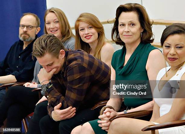 Actors David Hyde Pierce, Kristine Nielsen, Genevive Angelson, Billy Magnussen, Sigourney Weaver and Shalita Grant attend "Vanya And Sonia And Masha...