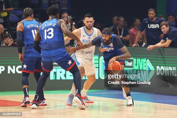 Brandon Ingram of the USA Men's Senior National Team dribbles the ball against Greece as part of the 2023 FIBA World Cup on August 28, 2023 at Mall...