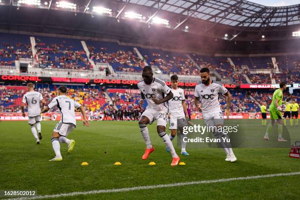 Christian Benteke of D.C. United warms up before the game against the New York Red Bulls at Red Bull Arena on August 20, 2023 in Harrison, New Jersey.