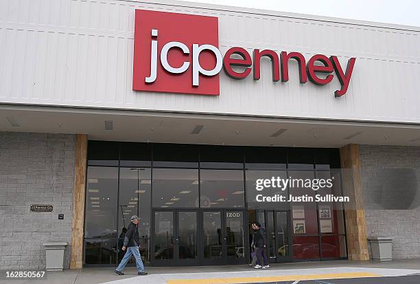 People walk by a JCPenney store on February 28, 2013 in Daly City, California. J.C. Penney Co. Reported a 31.7 percent drop in fourth quarter...