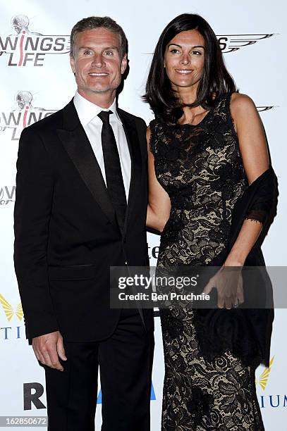 David Coulthard and Karen Minier attends a dinner and ball hosted by The Cord Club in aid of Wings For Life at One Marylebone on February 28, 2013 in...