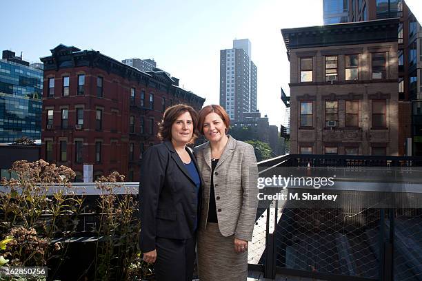 New York City Council Speaker Christine Quinn and wife media-averse lawyer, Kim Catullo are photographed for Out Magazine on October 1, 2012 on the...