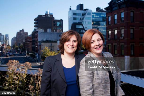 New York City Council Speaker Christine Quinn and wife media-averse lawyer, Kim Catullo are photographed for Out Magazine on October 1, 2012 on the...