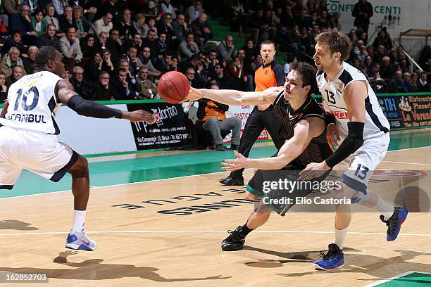 Kristjan Kangur, #11 of Montepaschi Siena in action during the 2012-2013 Turkish Airlines Euroleague Top 16 Date 9 between Montepaschi Siena v...