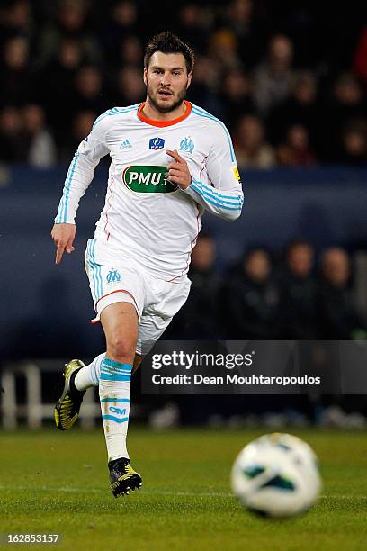 Andre Pierre Gignac of Marseille in action during the French Cup match between Paris Saint-Germain FC and Marseille Olympic OM at Parc des Princes on...