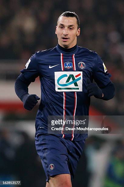 Zlatan Ibrahimovic of PSG in action during the French Cup match between Paris Saint-Germain FC and Marseille Olympic OM at Parc des Princes on...