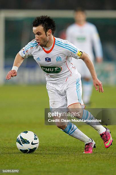 Mathieu Valbuena of Marseille in action during the French Cup match between Paris Saint-Germain FC and Marseille Olympic OM at Parc des Princes on...