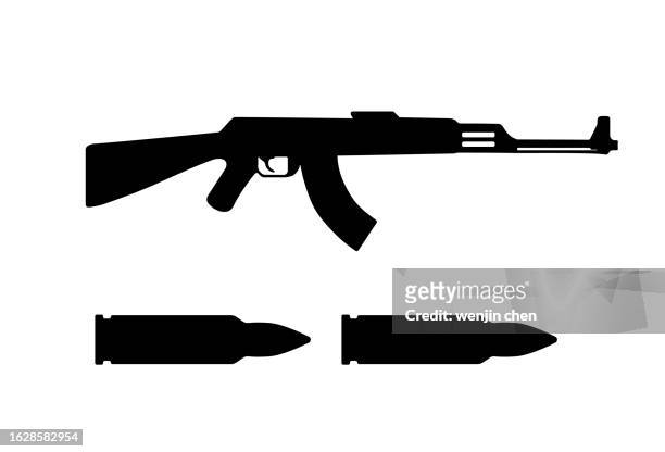 rifle gun with bullets icon - machine gun stock illustrations