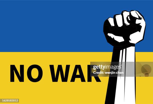 ukrainischer faustprotest gegen den krieg, antikrieg, friedensplakat - ukraine protest stock-grafiken, -clipart, -cartoons und -symbole