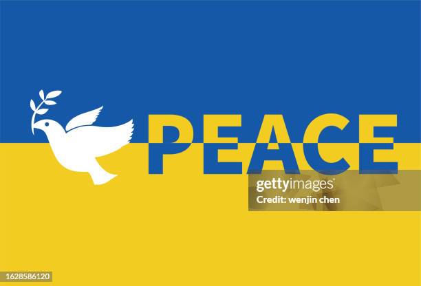 anti war poster,ukrainian flag and peace dove - peace dove stock illustrations