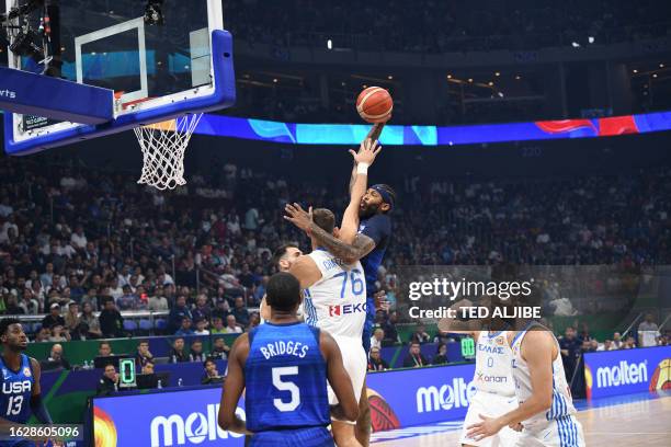 Brandon Ingram shoots against Greece's Emmanouil Chatzidakis during the FIBA Basketball World Cup group C match between US and Greece at the Mall of...