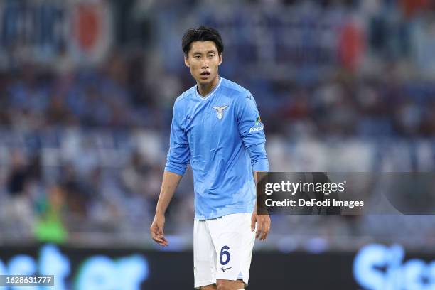 Daichi Kamada of SS Lazio looks on during the Serie A TIM match between SS Lazio and Genoa CFC at Stadio Olimpico on August 27, 2023 in Rome, Italy.