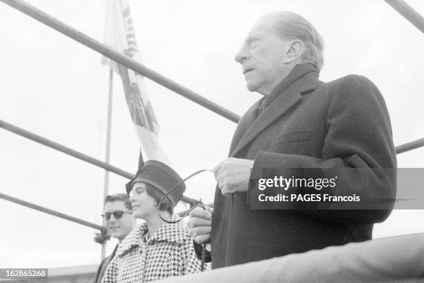 British American petrol-industrialist J. Paul Getty on board one of his oil tankers, 28th October 1960. With him are his son, John Paul Getty Jr. And...