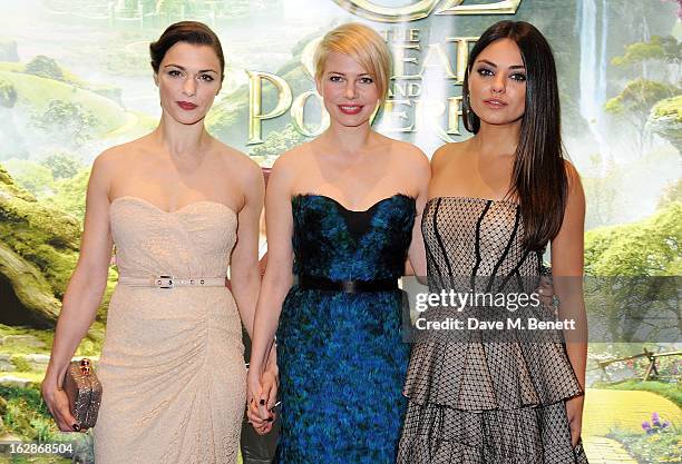 Rachel Weisz, Michelle Williams and Mila Kunis attend the European Premiere of 'Oz: The Great and Powerful' at Empire Leicester Square on February...