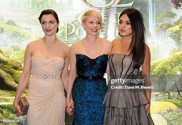 Rachel Weisz, Michelle Williams and Mila Kunis attend the European Premiere of 'Oz: The Great and Powerful' at Empire Leicester Square on February...