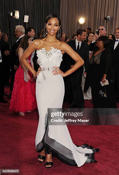 Zoe Saldana arrives at the 85th Annual Academy Awards at Dolby Theatre on February 24, 2013 in Hollywood, California.