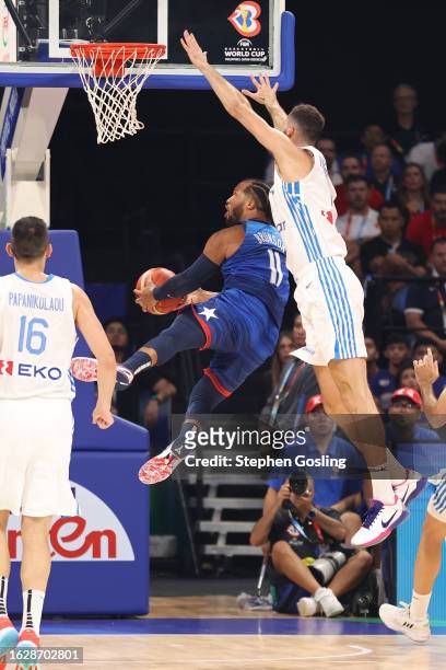 Jalen Brunson of the USA Men's Senior National Team drives to the basket against Greece as part of the 2023 FIBA World Cup on August 28, 2023 at Mall...