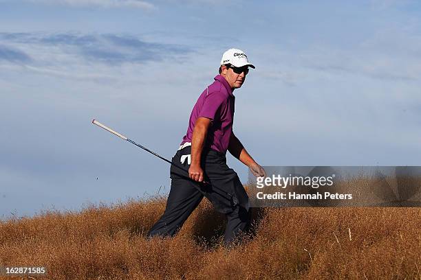Scott Laycock of Australia walks to the fourth hole during day two of the NZ PGA Championship at The Hills Golf Club on March 1, 2013 in Queenstown,...