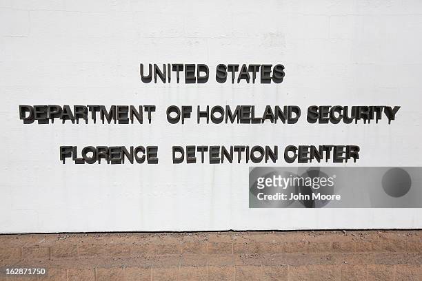 Sign displayed in front of the Immigration and Customs Enforcement , dentention center on February 28, 2013 in Florence, Arizona. With the...
