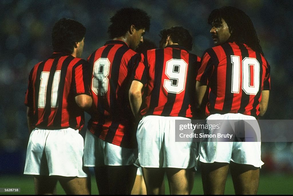 Carlo Ancelloti, Frank Rijkaard, Marco Van Basten and Ruud Gullit of AC Milan
