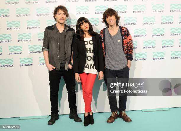 Juan Luis Suarez, Raquel del Rosario and David Feito, members of 'El Sueno de Morfeo', attend the Blue Night by Pullmantur at Neptuno Palace on...