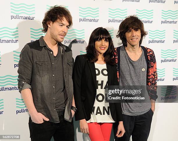 Juan Luis Suarez, Raquel del Rosario and David Feito, members of 'El Sueno de Morfeo', attend the Blue Night by Pullmantur at Neptuno Palace on...