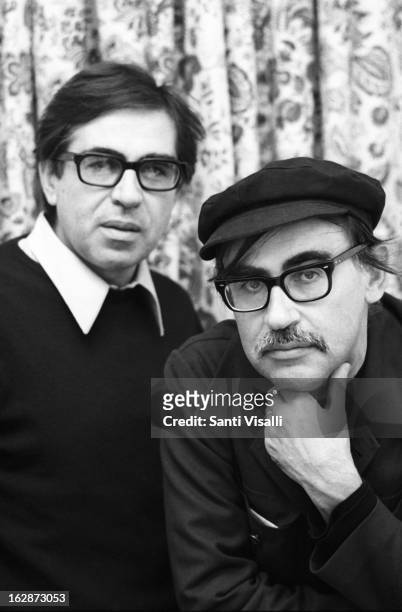 Paolo and Vittorio Taviani posing for a portrait on December 15, 1977 in New York, New York.