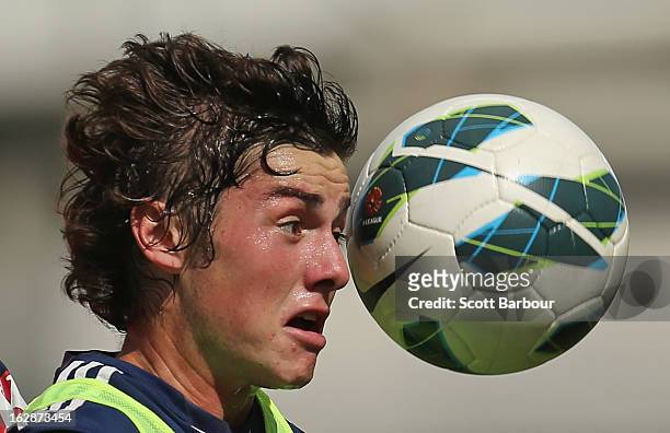 Marco Rojas of the Victory controls the ball during a Melbourne Victory A-League training session at Gosch's Paddock on March 1, 2013 in Melbourne,...