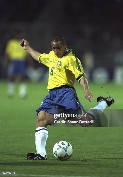 Roberto Carlos of Brazil in action during the Tournoi de France match against France in Lyon, France. The match ended in a 1-1 draw. \ Mandatory...