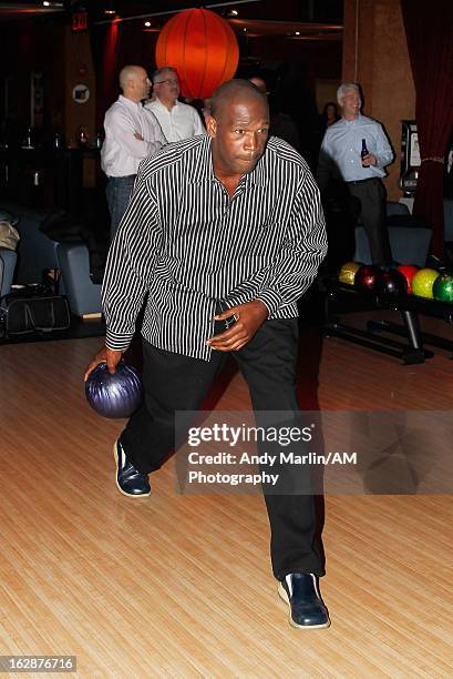 Former NBA player and present New York Knicks assistant coach Herb Williams bowls during the John Starks Foundation Celebrity Bowling Tournament on...