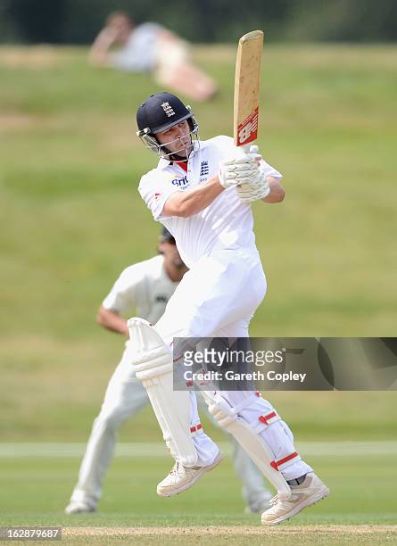 Jonathan Trott of England bats during day three of the International Tour Match between the New Zealand XI and England at Queenstown Events Centre on...