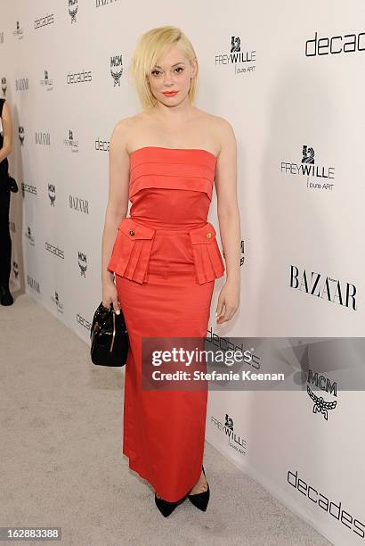 Actress Rose McGowan attends the Harper's BAZAAR celebration of the launch of Bravo TV's "The Dukes of Melrose" starring Cameron Silver and Christos...