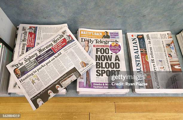 The broadsheet format 'Sydney Morning Herald' newspaper is seen on display at a newsagency on March 1, 2013 in Sydney, Australia. Fairfax today...