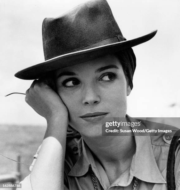 Portrait of Italian actress Elsa Martinelli during the filming of 'Hatari!' , Tanzania, 1962.