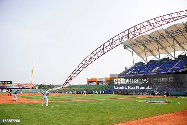 General view of Taichung Intercontinental Baseball Stadium during the World Baseball Classic exhibition game between Team Chinese Taipei and the NC...