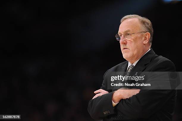 Head coach Rick Adelman of the Minnesota Timberwolves looks on against the Los Angeles Lakers at Staples Center on February 28, 2013 in Los Angeles,...