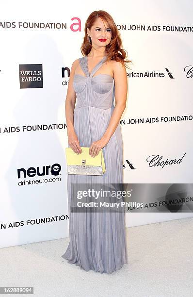 Debby Ryan arrives at the 21st Annual Elton John AIDS Foundation Academy Awards Viewing Party at Pacific Design Center on February 24, 2013 in West...