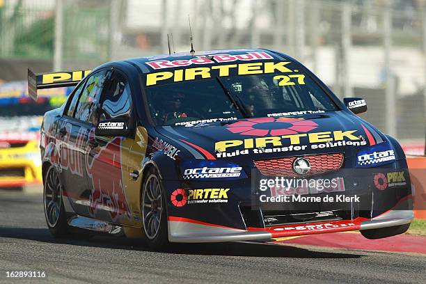 Casey Stoner drives the Red Bull Pirtek Holden during race one of the V8 Supercars Dunlop Development Series at the Adelaide Street Circuit on March...