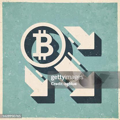 Bitcoin decrease. Icon in retro vintage style - Old textured paper Bitcoin decrease. Icon in retro vintage style - Old textured paper
