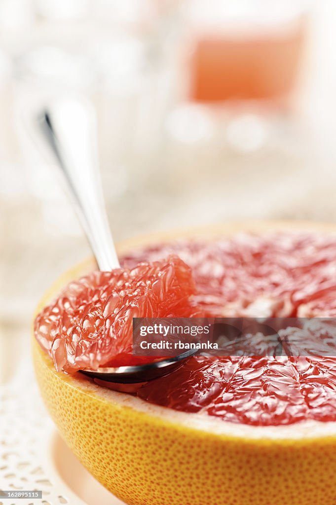 Piece of red grapefruit, citrus dessert